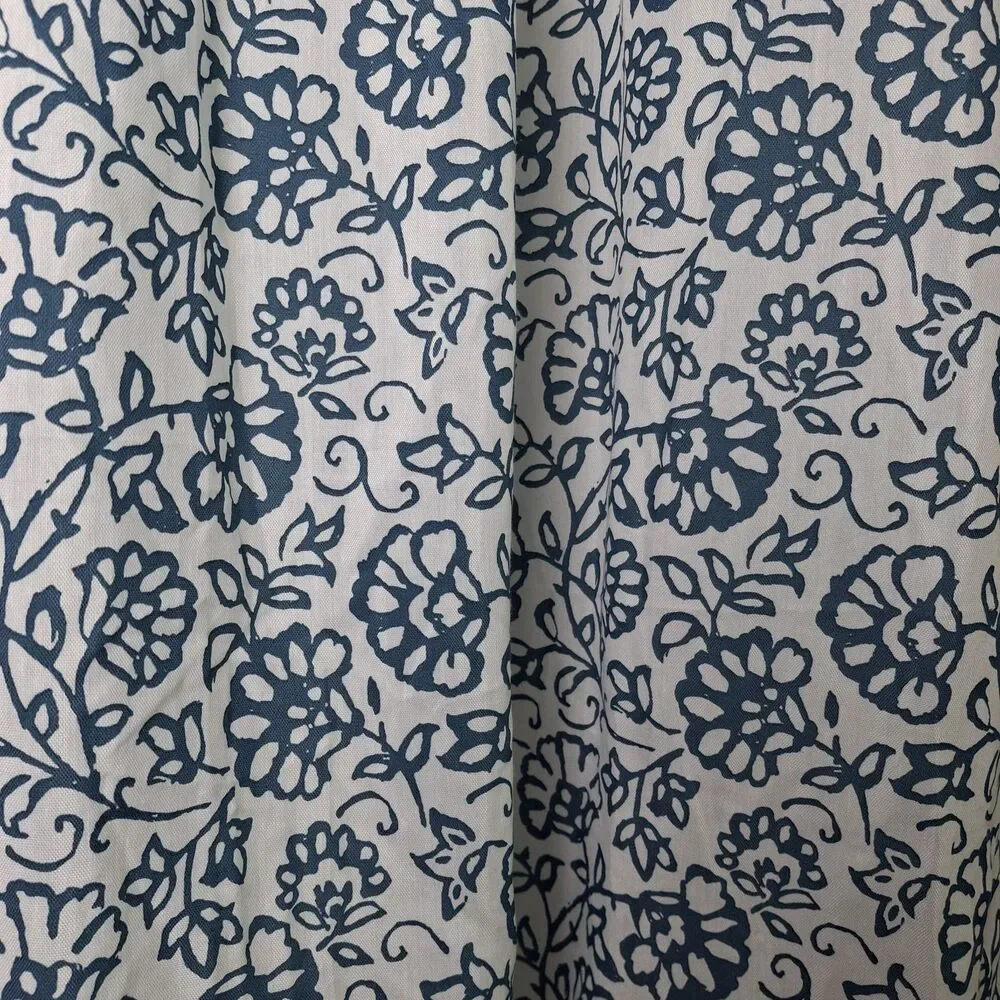 IKEA Mjolkort Floral Curtain Panels 3 PC Set Blue White 57x98 Nautical Coastal